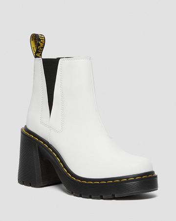 Dr Martens Spence Læder Flared Heel Ankelstøvler Dame Hvide | DK 68VRW